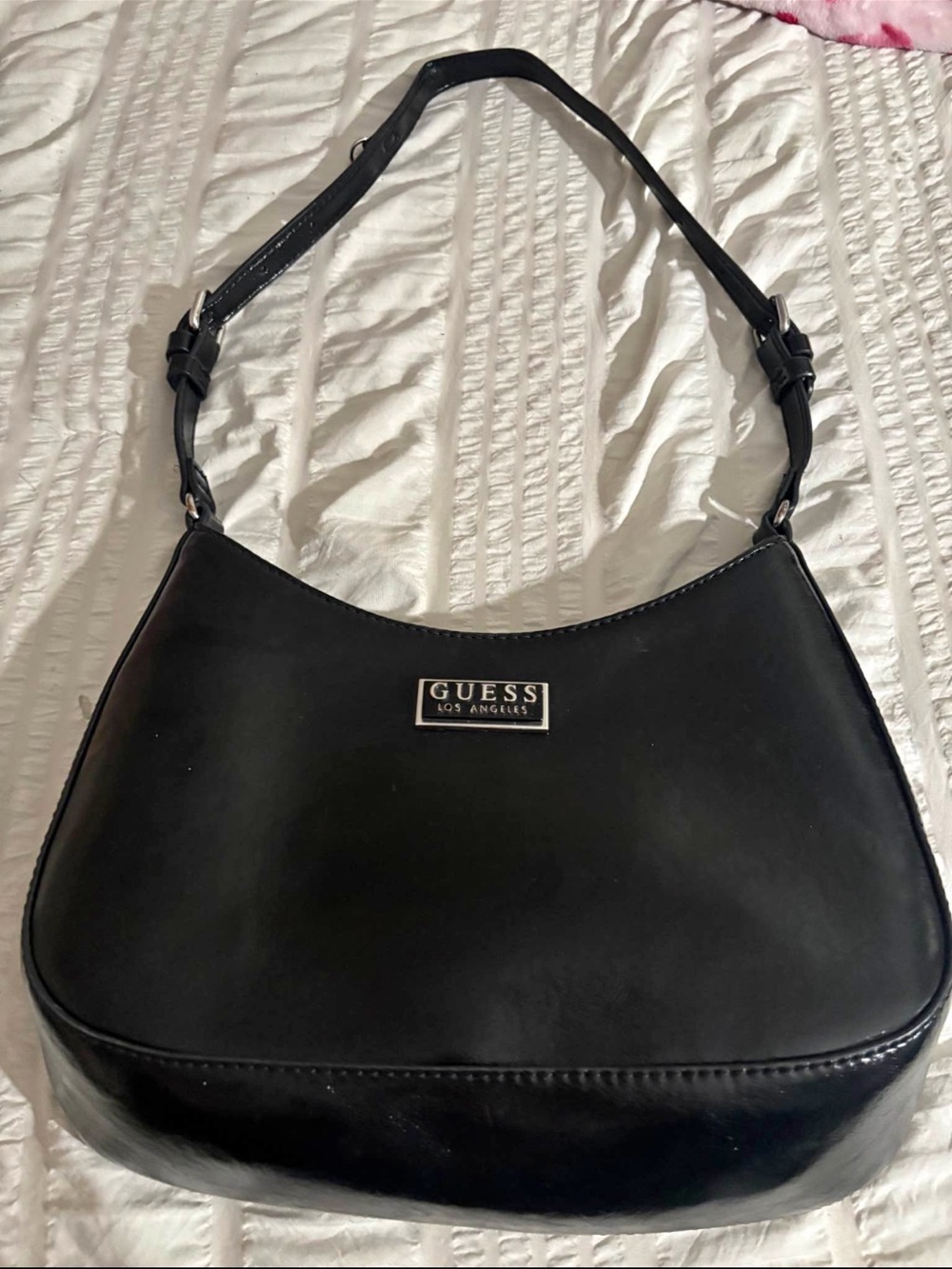 Guess Black Los Angeles Shoulder Bag with Logo Plaque